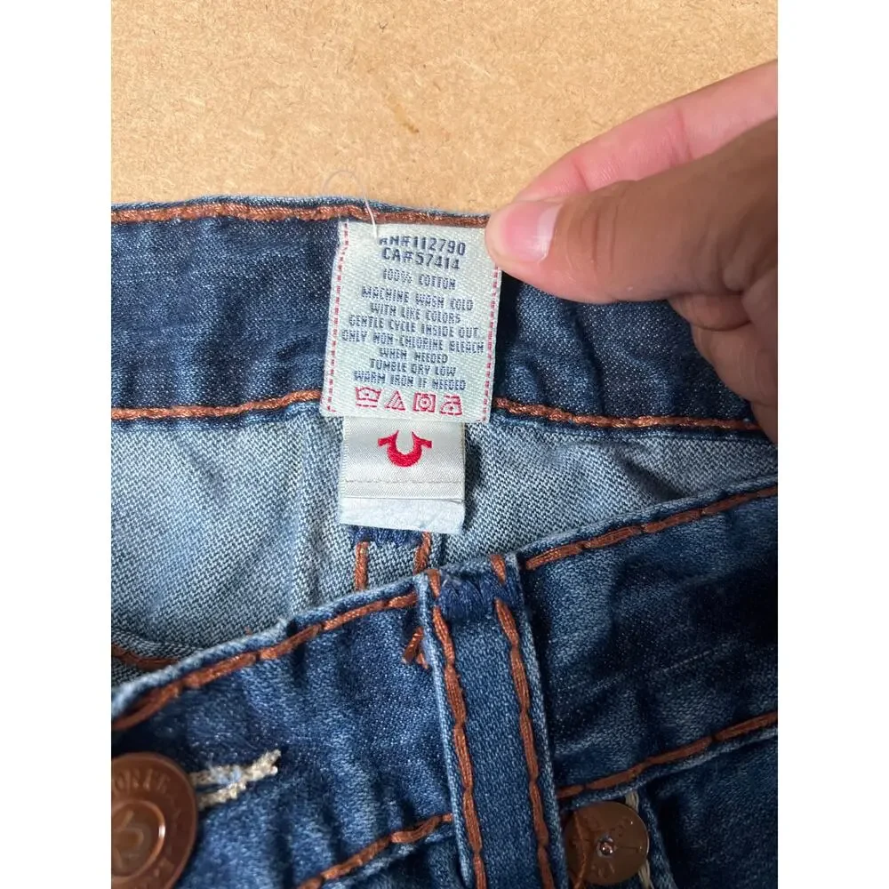True Religion Men's Ricky Super T Jeans Size 38x28 Medium Wash Distressed Y2K
